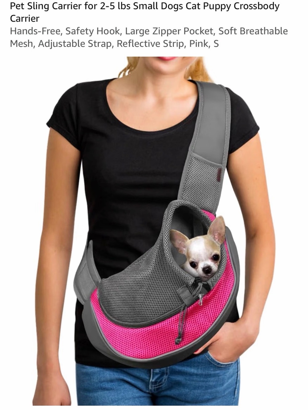 Pet Sling Carrier Crossbody for Small Dogs and Cats - Gray & Pink